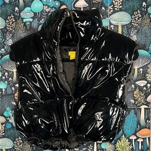 Shiny Black Cropped Puffer Vest by Daisy M